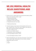 NR 292 MENTAL HEALTH NCLEX FINAL QUESTIONS AND ANSWERS