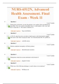 NURS-6512N / NURS 6512 / NURS6512, Advanced Health Assessment. Final Exam - Week 11(100 Questions and Answers)(Graded A)