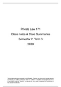 Private Law 171, Semester 2, Term 3, 2020, Class notes and Case Summaries