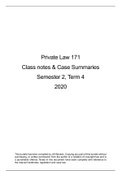 Private Law 171, Term 4, Semester 2, 2020, Class notes and Case summaries