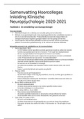 Samenvatting Hoorcolleges Inleiding in de Klinische Neuropsychologie 2020-2021