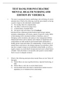 NR 326 PSYCHIATRIC  MENTAL HEALTH NURSING 6TH  EDITION TEST BANK Questions and Answers By VIDEBECK 