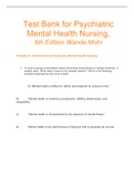 Test Bank for Psychiatric Mental Health Nursing 8th Edition Wanda Mohr - Download for a comprehensive Exam preparation