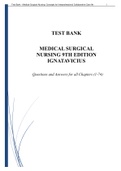 TEST BANK FOR MEDICAL SURGICAL NURSING 9TH EDITION IGNATAVICIUS|Questions and Answers for all Chapters (1-74)