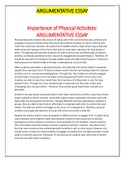Importance of Physical Activities: ARGUMENTATIVE ESSAY (DOWNLOAD TO SCORE AN A)