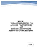 (GRADED) LEHNE’S PHARMACOTHERAPEUTICS FOR ADVANCED PRACTICE NURSES AND PHYSICIAN ASSISTANTS 2ND EDITION ROSENTHAL (TEST BANK