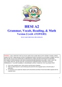 HESI A2 Version 2 - Grammar, Vocab, Reading, Math 2021 Study Guide