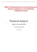 MBA 515 Managerial Accounting Financial Analysis Apple Inc versus Dell Inc. Complete Project 2021/2022