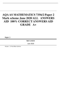 AQA AS MATHEMATICS 7356/2 Paper 2 Mark scheme June 2020 ALL   ANSWERS AID  100% CORRECT ANSWERS AID GRADE   A+