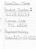 Exam (elaborations) PYC4802 - Psychopathology (PYC4802)  Understanding Psychopathology, ISBN: 9780190722562