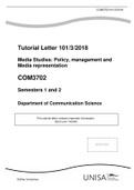 Tutorial Letter 101/3/2018 Media Studies: Policy, management and Media representation COM3702 Semesters 1 and 2 Department of Communication Science