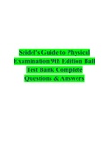 Seidel's Guide to Physical Examination 9th Edition Ball Test Bank Complete Questions and Answers