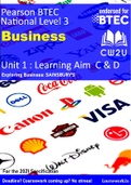  2022 BTEC Business Level 3 - DISTINCTION* Unit 1 Learning aim C & D Sainsbury's