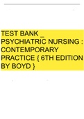 TEST BANK FOR PSYCHIATRIC MENTAL HEALTH NURSING 6TH EDITION BY VIDEBECK