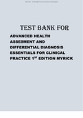 ADVANCED HEALTH ASSESMENT AND DIFFERENTIAL DIAGNOSIS ESSENTIALS FOR CLINICAL PRACTICE 1ST EDITION MYRICK TEST BANK