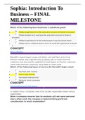 Sophia Intro to business Milestones 1, 2, 3, 4 and Final, 5 Combined Revision Study Guides, Correctly Answered Questions, Test bank Questions and Answers with Explanations (latest Update), 100% Correct, Download to Score A