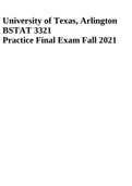 University of Texas, Arlington BSTAT 3321 Practice Final Exam Fall 2021
