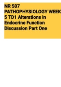 NR 507 PATHOPHYSIOLOGY WEEK 5 TD1 Alterations in Endocrine Function Discussion Part One (NR507) 