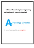Solutions Manual for Systems Engineering And Analysis 5th Edition by Blanchard.