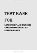 TEST BANK FOR LEADERSHIP AND NURSING CARE MANAGEMENT 6TH EDITION HUBER.