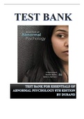 TEST BANK FOR ESSENTIALS OF ABNORMAL PSYCHOLOGY 8TH EDITION BY DURAND