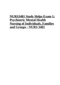 N3481 Study Helps Exam 1 Psychiatric Mental Health Nursing of Individuals, Families and Groups - N3481.