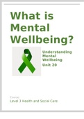 Unit 20 Understanding Mental Wellbeing (Distinction acheived)