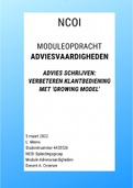 Geslaagde module Adviesvaardigheden - Maart 2022 - Eindcijfer 9 met feedback - GROWING model adviestraject bank klantverbetering
