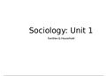 Summary  A/S Sociology Unit 1 - Acquiring Culture (Families and households)