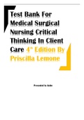 Test Bank For Medical Surgical Nursing Critical Thinking In Client Care 4th Edition By Priscilla Lemone|All Chapters|