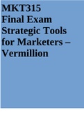 MKT315 Final Exam Strategic Tools for Marketers – Vermillion