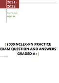 2000 NCLEX-PN PRACTICE EXAM QUESTION AND ANSWERS  GRADED A+ 2024 Reviewed