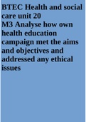 BTEC Health and social care unit 20 M3 Analyse how own health education campaign met the aims and objectives and addressed any ethical issues