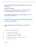 Social Psychology 6th Canadian Edition by Aronson Test Bank.