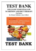 WILLIAMS' ESSENTIALS OF NUTRITION AND DIET THERAPY 12TH EDITION TEST BANK BY ELEANOR SCHLENKER, JOYCE GILBERT ISBN: 9780323529716 TEST BANK WILLIAMS' ESSENTIALS OF NUTRITION AND DIET THERAPY 12TH EDITION BY ELEANOR SCHLENKER, JOYCE GILBERT