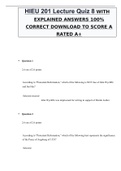 HIEU 201 Lecture Quiz 8 WITH EXPLAINED ANSWERS 100% CORRECT DOWNLOAD TO SCORE A RATED A+