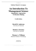 An Introduction to Management Science Quantitative Approaches to Decision Making, anderson - Downloadable Solutions Manual (Revised)
