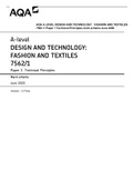 AQA A LEVEL DESIGN AND TECHNOLOGY : FASHION AND TEXTELES 7562 /1 Paper 1 Technical Principles mark scheme June 2020