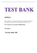  Test Bank For Connect Core Concepts In Health, Brief,  16th Edition,  Paul Insel, Walton Roth
