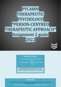PYC4809 Therapeutic Psychology - PERSON CENTRED APPROACH - assignment 2 example and summary 2022