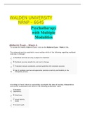 Psychotherapeutic Approaches/NRNP 6645: Psychotherapy With Multiple Modalities >..WEEK 6 EXAM FULLY ANSWERED