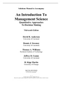 Solutions Manual to Accompany An Introduction To Management Science Quantitative Approaches To Decision Making Thirteenth Edition David R. Anderson