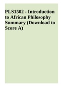 PLS1502 - Introduction to African Philosophy Summary (Download to Score A).