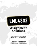 LML4802 - Assignment Solutions Feedback (2019-2020) 