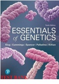 TEST BANK for Essentials of Genetics, 10th Edition, William S. Klug, Cummings, Spencer, Palladino & Killian. All 21 Chapters in 289 Pages.
