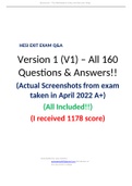 HESI EXIT EXAM Q&A Version 1 (V1) – All 160 Questions & Answers!! (Actual Screenshots from exam taken in April 2022 A+) (All Included!!) (I received 1178 score)
