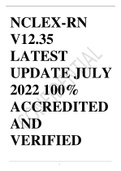NCLEX-RN V12.35 LATEST UPDATE JULY 2022 100% ACCREDITED AND VERIFIED GRADED A+