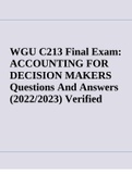 WGU C213 - ACCOUNTING FOR DECISION MAKERS: PREASSESSMENT Questions & Answers (2022/2023) | C213 Final Exam 2022 | C213 Study Guide 2022/2023 Verified Answers & C213 Final Exam Questions And Answers (2022/2023) Verified