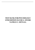 TEST BANK FOR PSYCHOLOGY 13TH EDITION DAVID G. MYERS NATHAN C. DEWALL