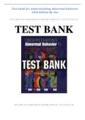 Test bank For understanding abnormal behavior 10th Edition By Sue